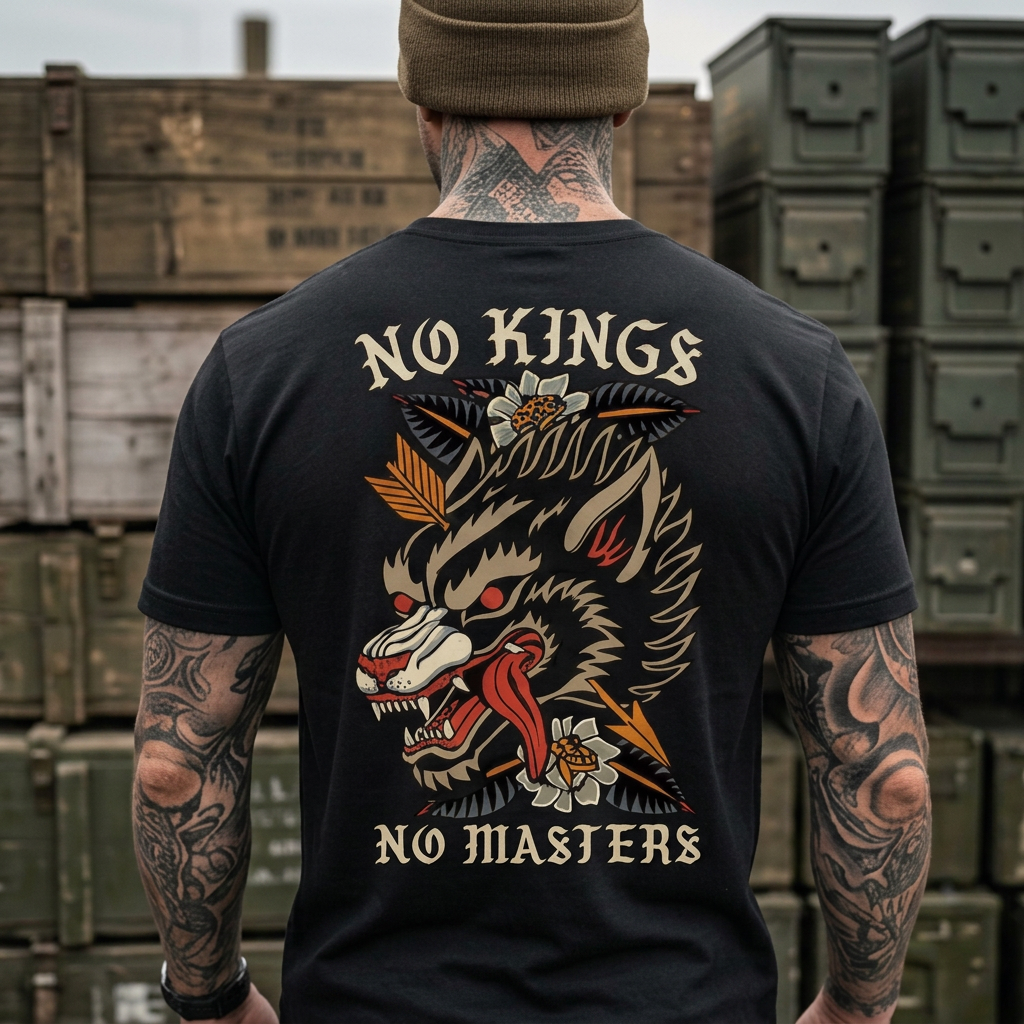 No Kings No Masters tee — back